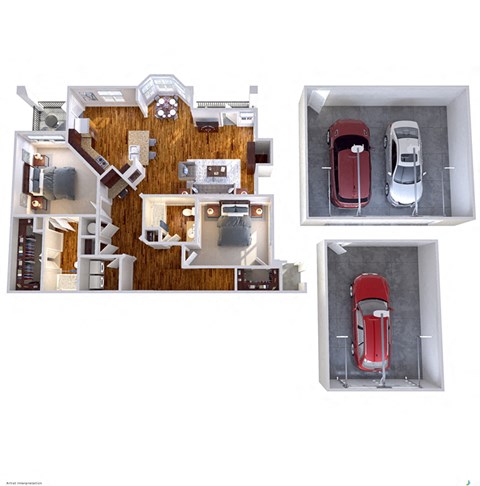 Floor plan for 2 beds, 2 baths, 1296 sqft